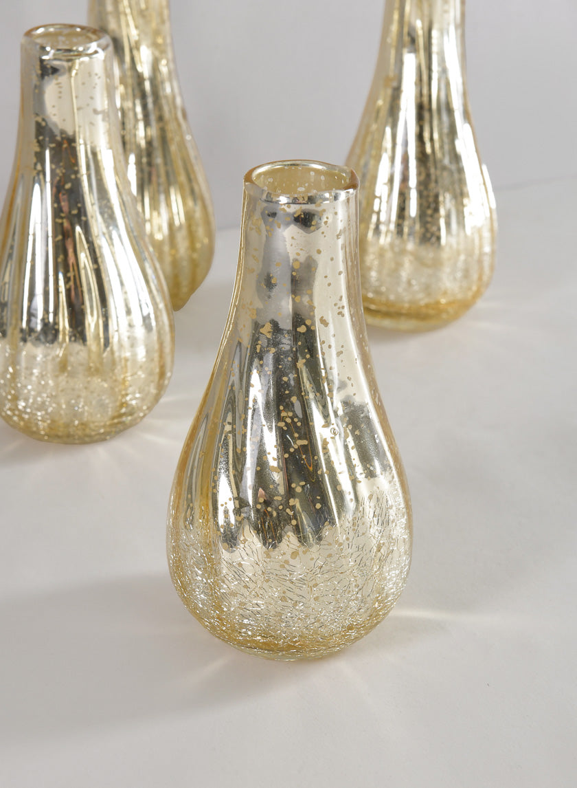 5.75in Tall Gold Half Crackle Bud Glass Vase Decor Jamaligarden