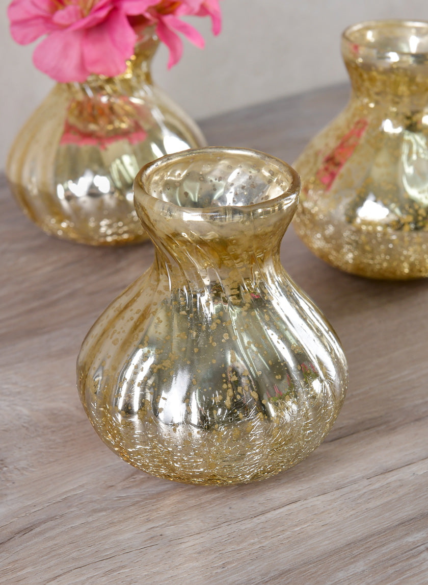 4in Tall Gold Half Crackle Bud Glass Vase Decor Jamaligarden