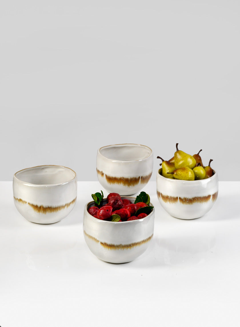 4in Wide Mocha Stripe Apple Ceramic Bowl Decor Jamaligarden