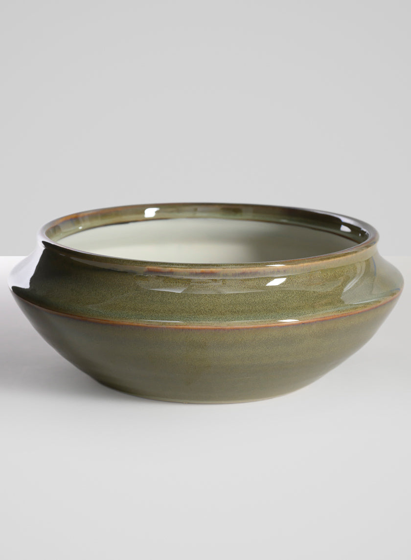 7.5in Wide Green Glaze Ceramic Ikebana Bowl Decor Jamaligarden