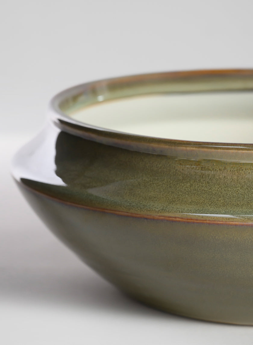 7.5in Wide Green Glaze Ceramic Ikebana Bowl Decor Jamaligarden