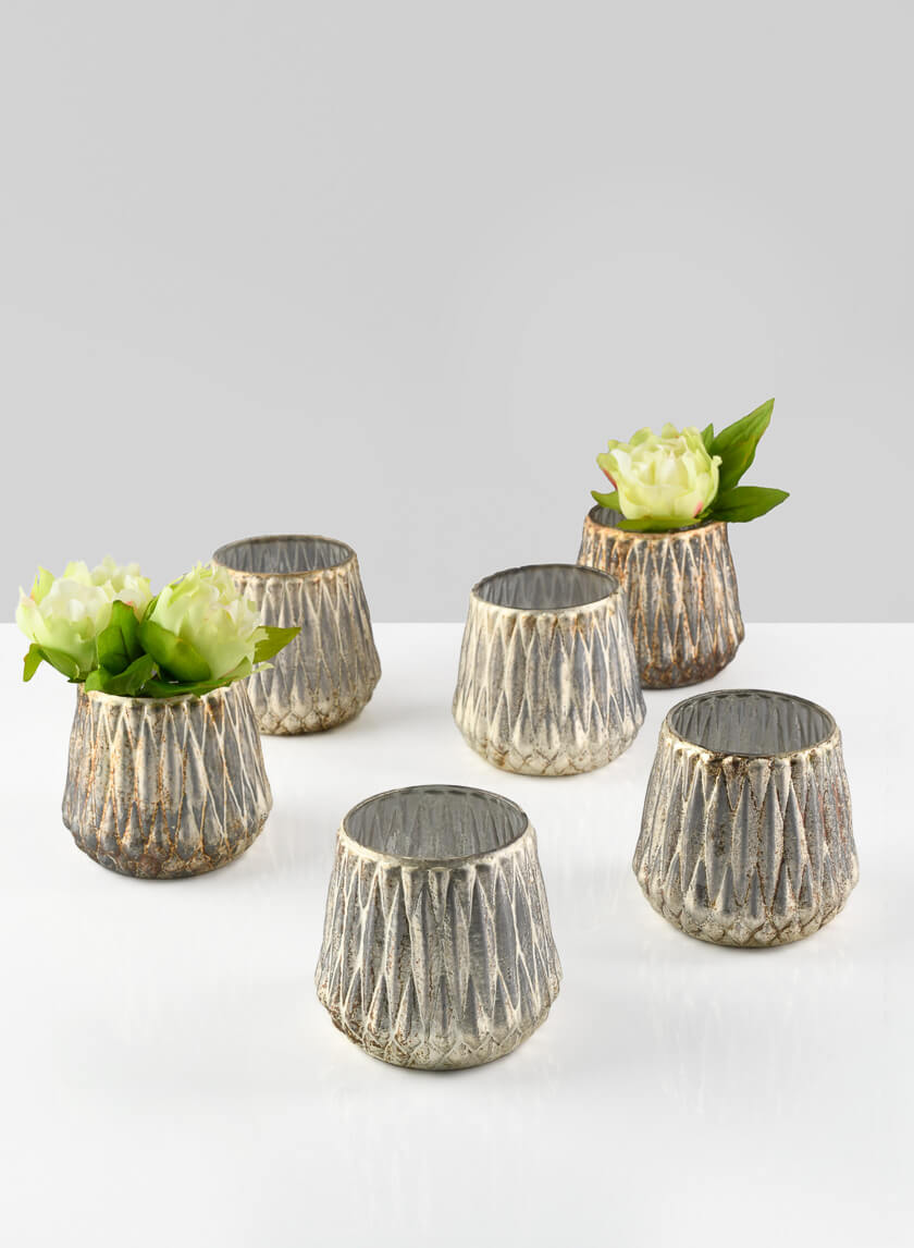 3.5in Tall Gold Diamond Glass Tea Light Holder Decor Jamaligarden