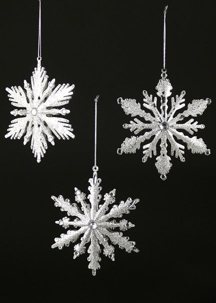 5in Silver Glitter & Jewel Metal Snowflakes Decor Jamaligarden