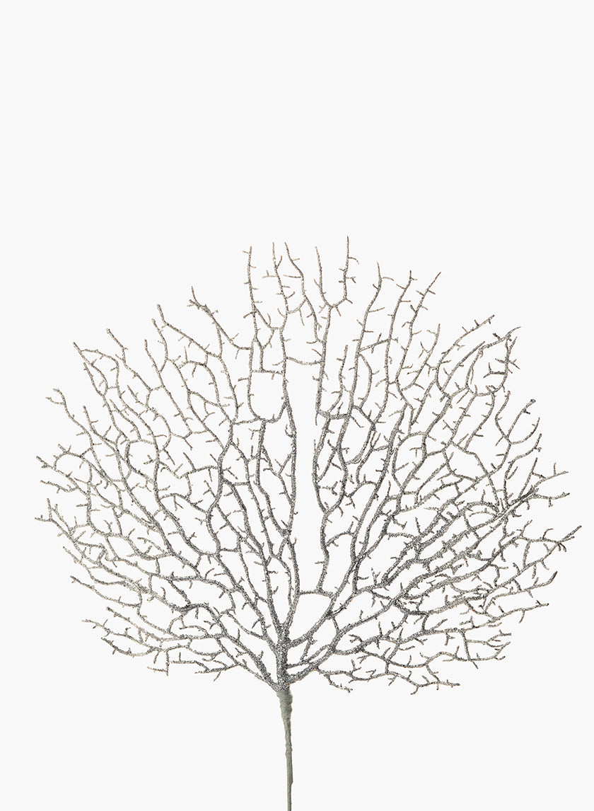 24in Long Silver & Platinum Glitter Coral Pick Decor Jamaligarden