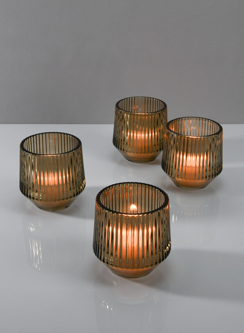 3.25in Tall Ola Pleated Glass Candleholder, Small Decor Jamaligarden