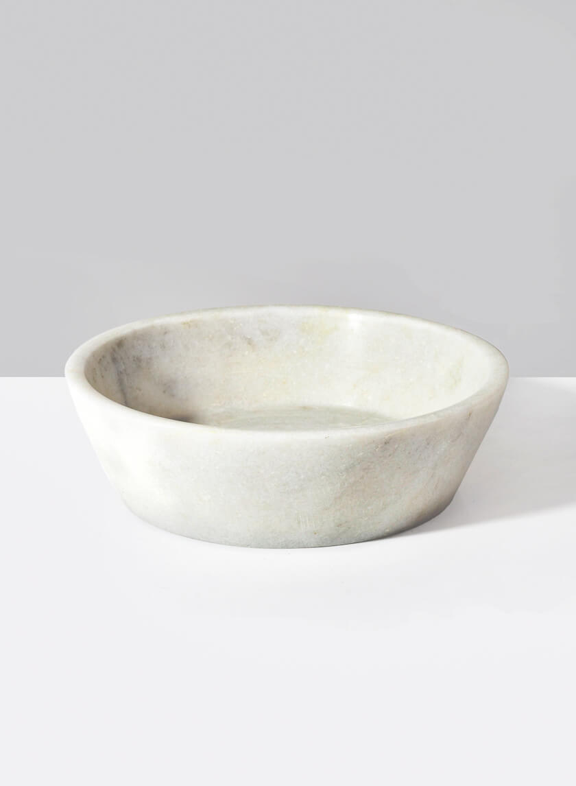 7.5in Wide Strongylos White Marble Bowl Decor Jamaligarden