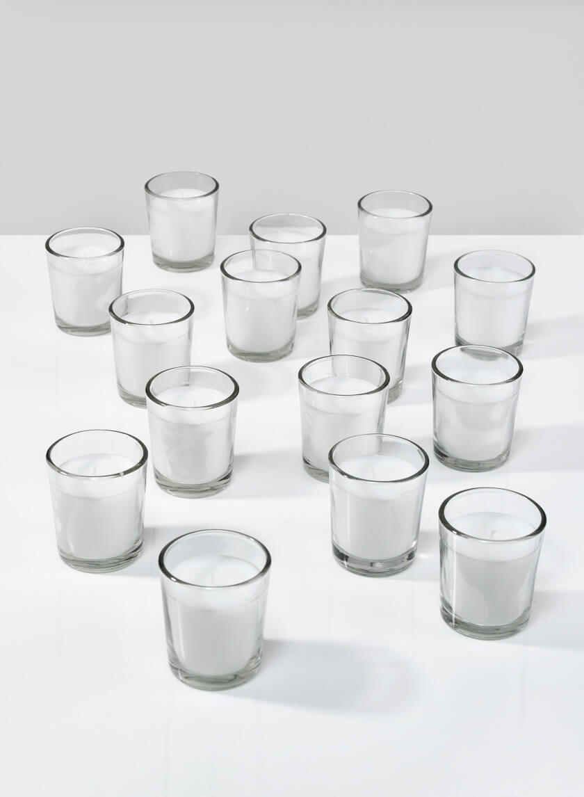 10-Hour 2.5in Tall White Votives in Clear Glass Decor Jamaligarden