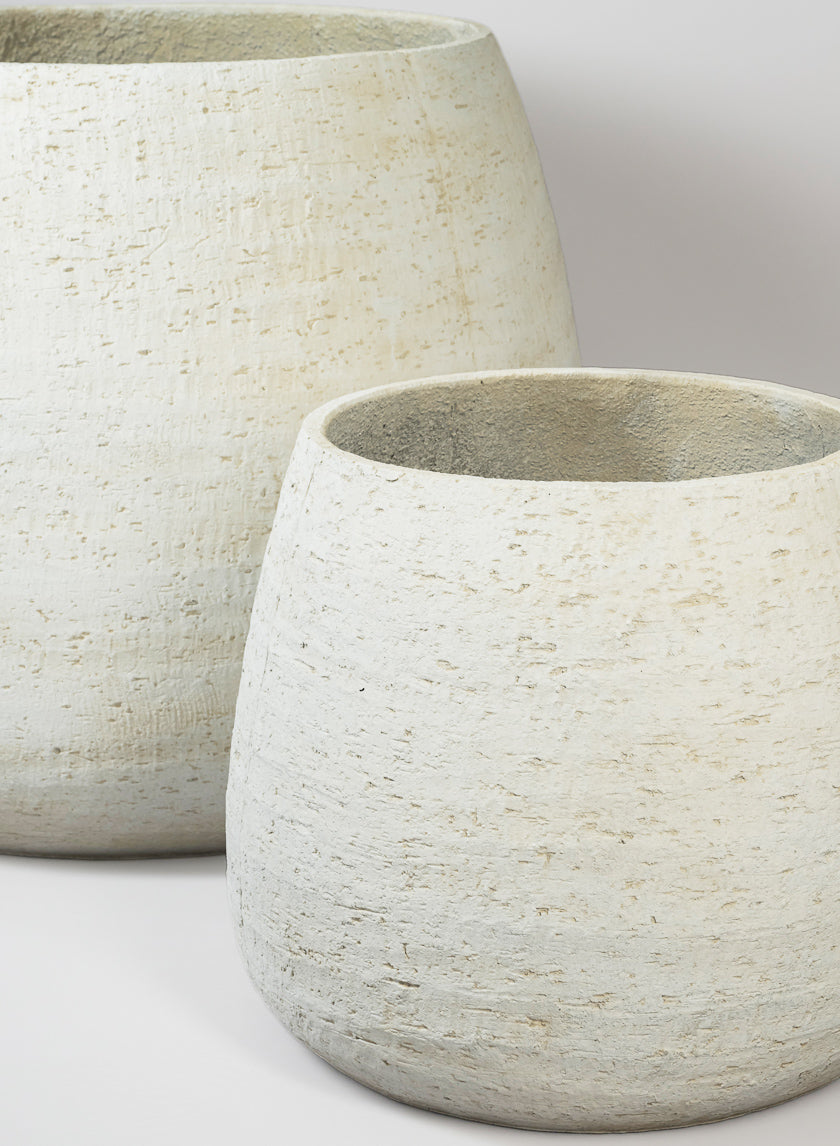 Essaouira Fiber Cement Bell Pot, Rustic White Decor Jamaligarden