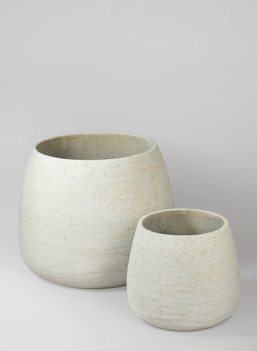 Essaouira Fiber Cement Bell Pot, Rustic White Decor Jamaligarden