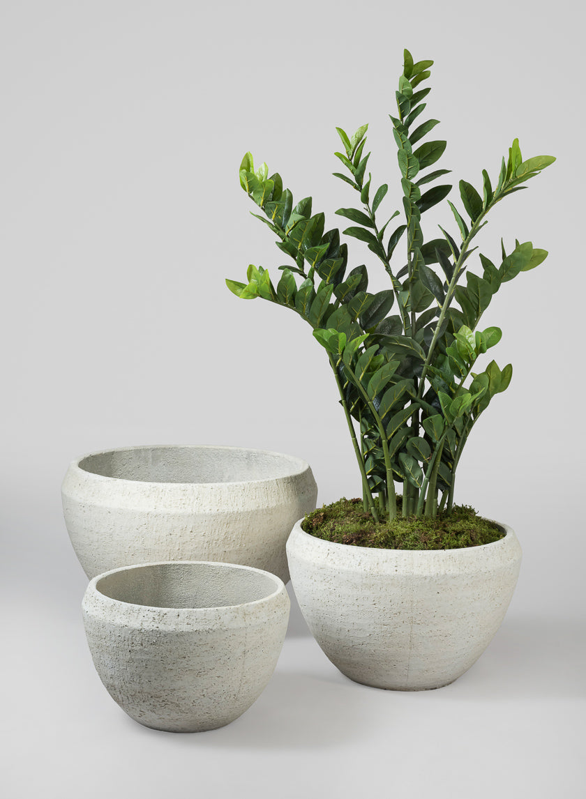 Large Meknes Fiber Cement Low Bowls, Rustic White Decor Jamaligarden