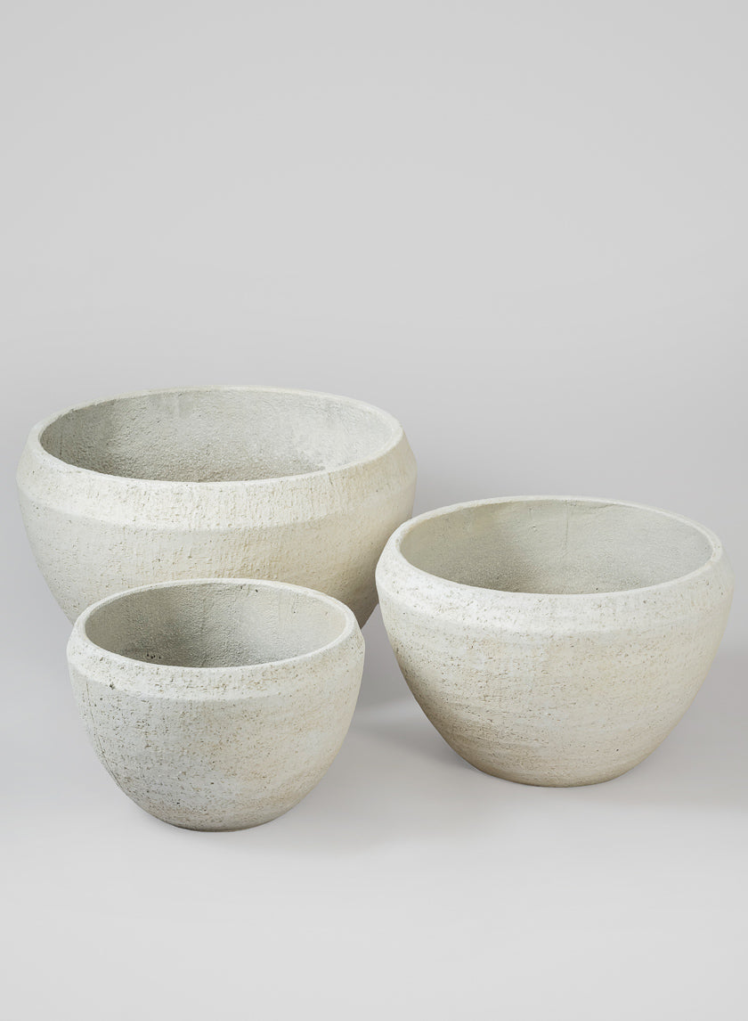 Meknes Fiber Cement Low Bowls, Rustic White Decor Jamaligarden