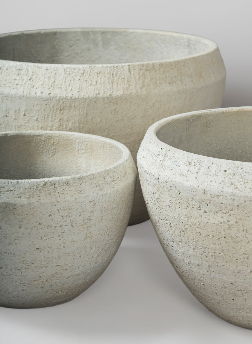 Meknes Fiber Cement Low Bowls, Rustic White Decor Jamaligarden
