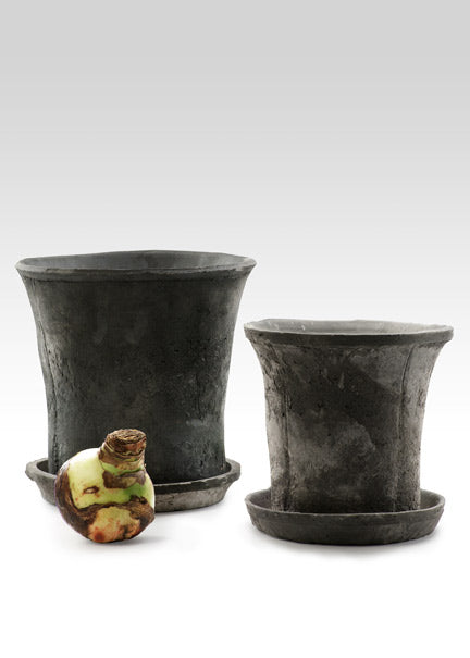 7 1/2in &amp; 10in Black Fluted Pots Decor Jamaligarden