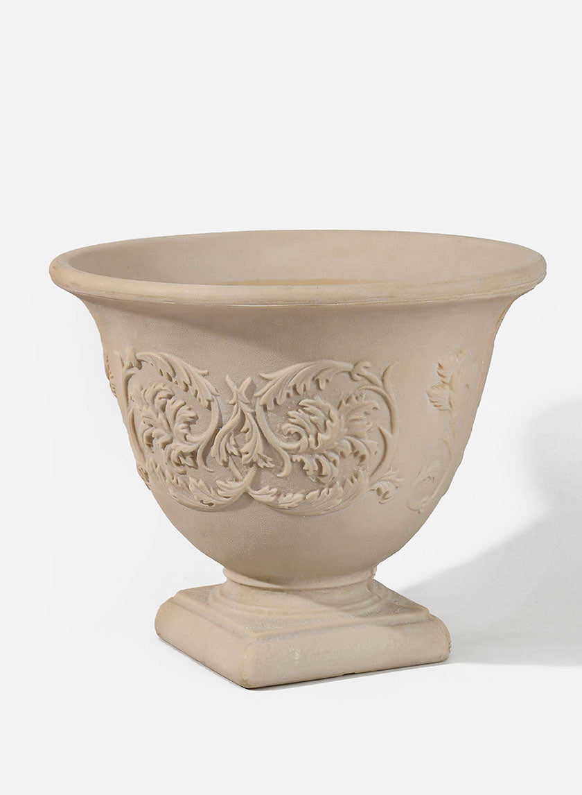 13.5in Tall Antique White Stone Capri Urn Decor Jamaligarden