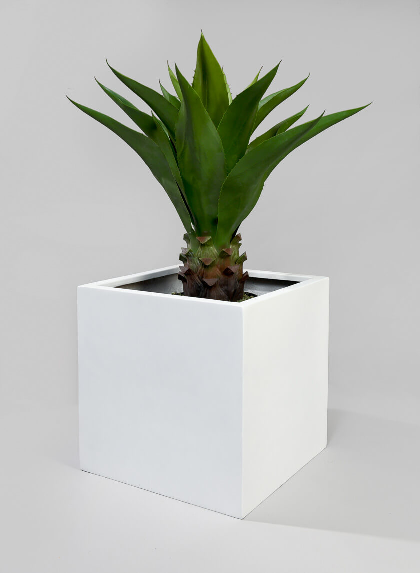 16in Tall Kyvika Matte White Fiberstone Square Pot Decor Jamaligarden
