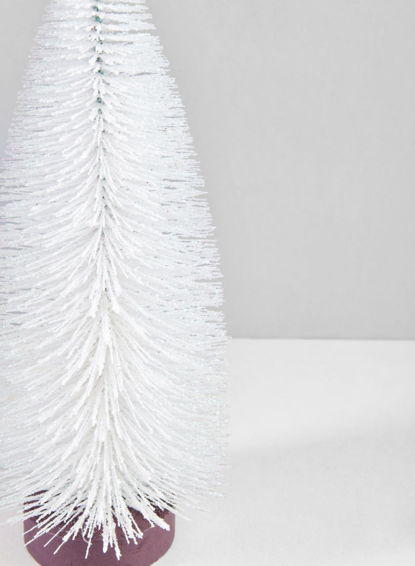 10in Tall White Glittered Tabletop Christmas Tree Decor Jamaligarden