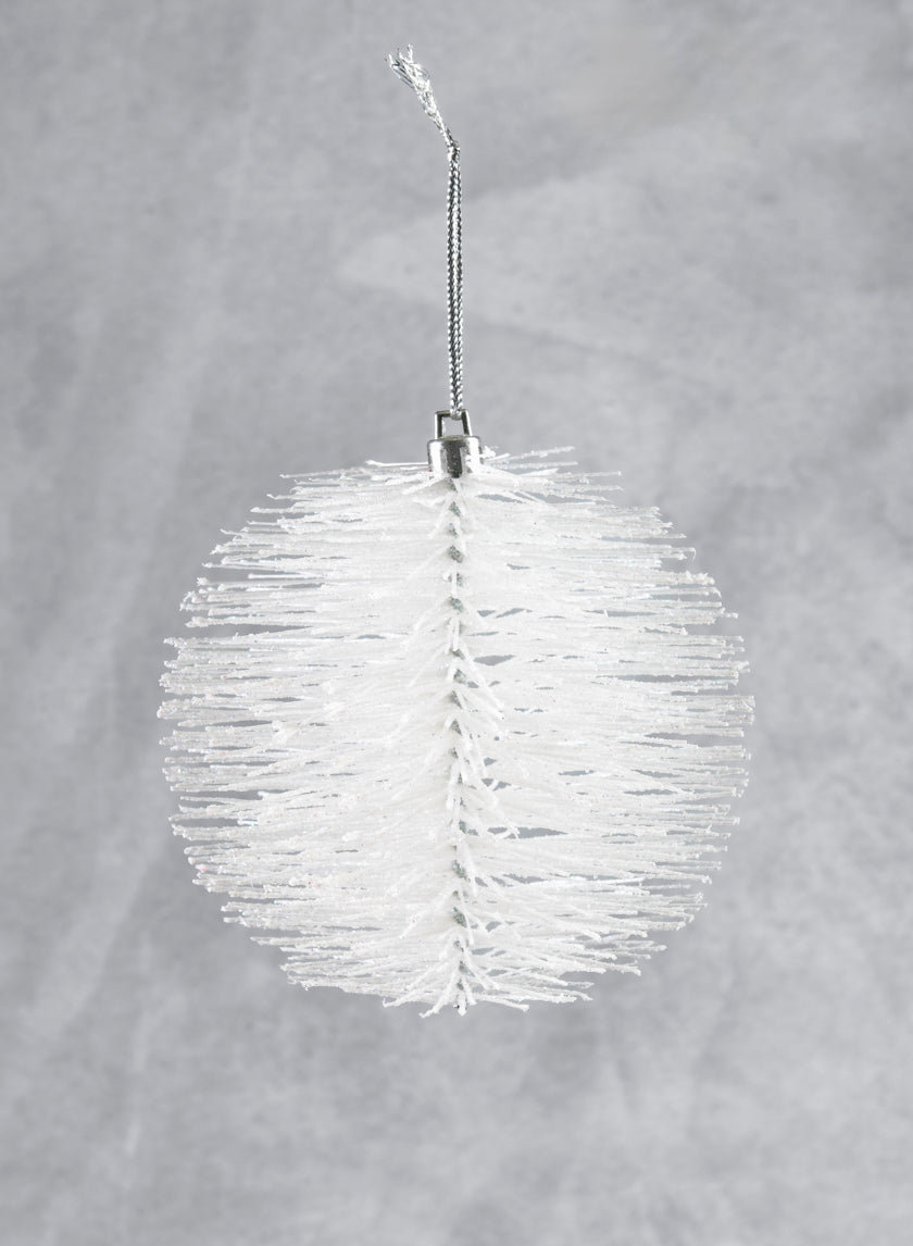 4in Round White Glitter Bottle Brush Ornament Ball Decor Jamaligarden