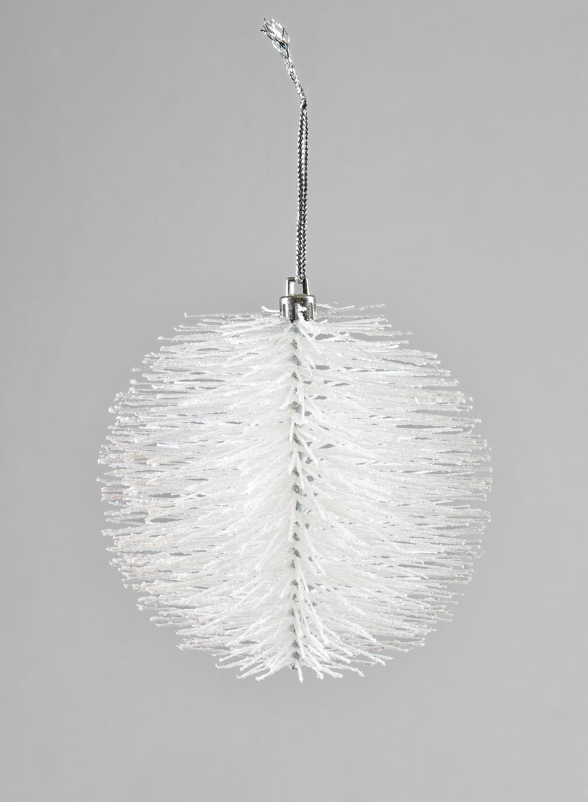 4in Round White Glitter Bottle Brush Ornament Ball Decor Jamaligarden