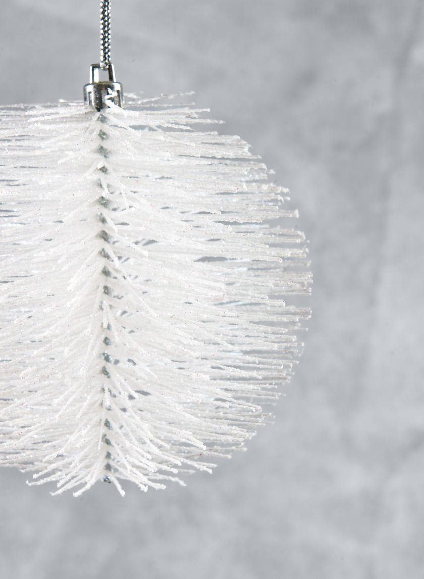 4in Round White Glitter Bottle Brush Ornament Ball Decor Jamaligarden