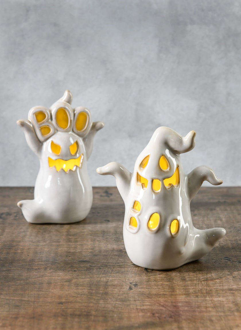 5.25in Tall Spooky Porcelain Mini Ghost With LED Light Decor Jamaligarden