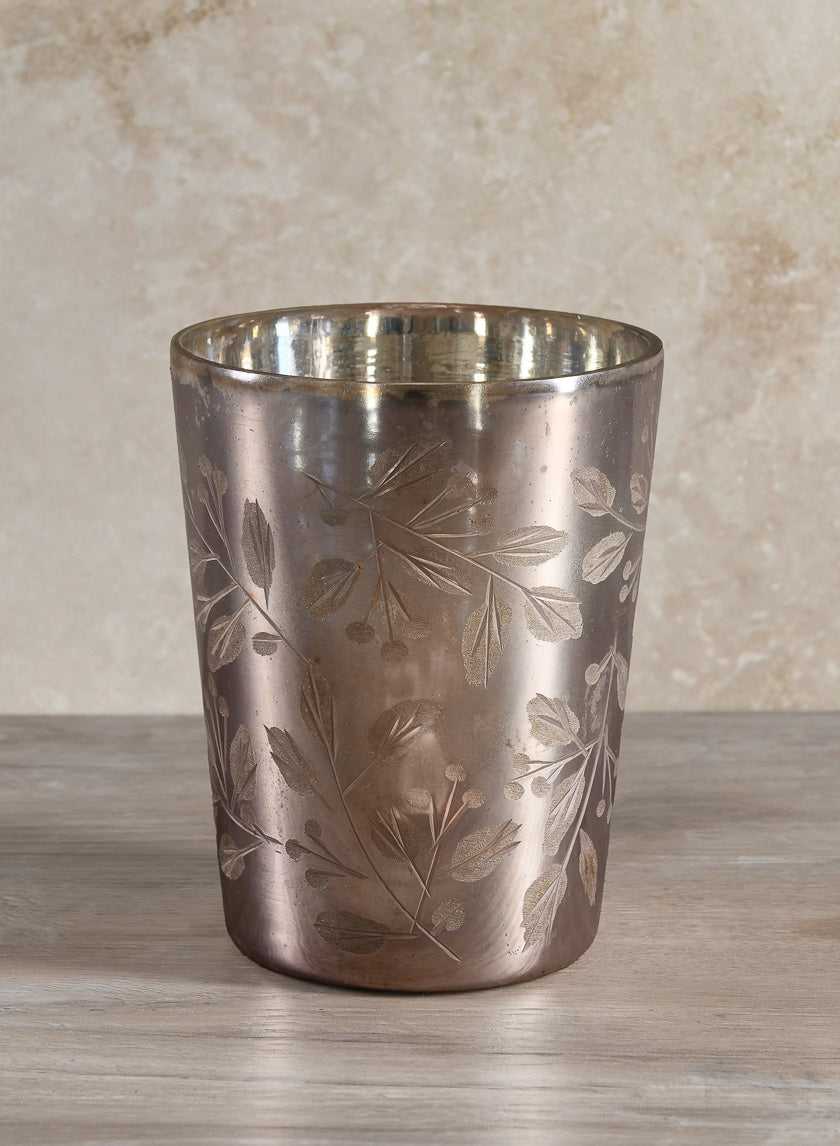 5in Tall Elizha Etched Leaf Burned Silver Holder Decor Jamaligarden