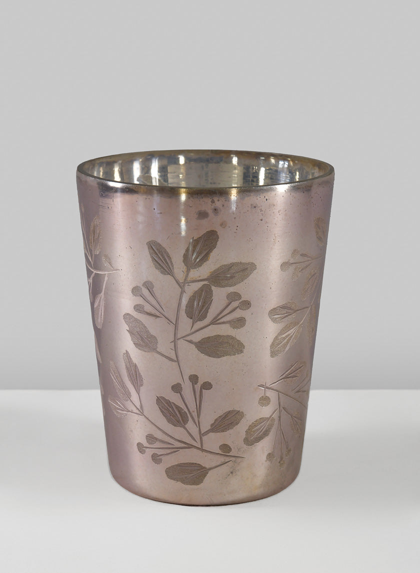 5in Tall Elizha Etched Leaf Burned Silver Holder Decor Jamaligarden