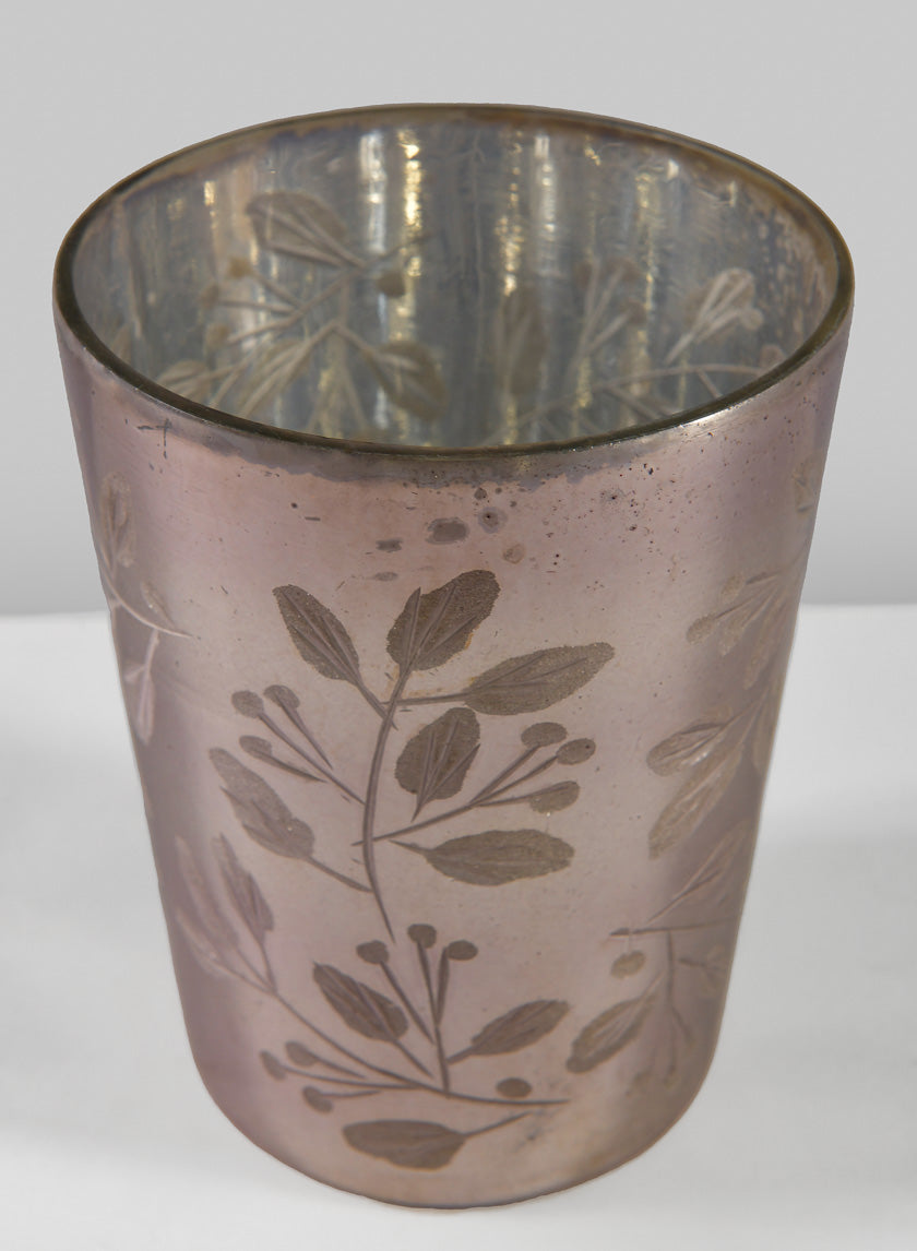 5in Tall Elizha Etched Leaf Burned Silver Holder Decor Jamaligarden