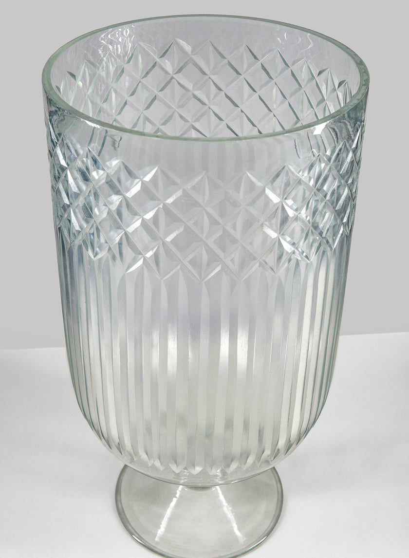 15in Tall Harem Cut Work Hurricane Glass Vase Decor Jamaligarden