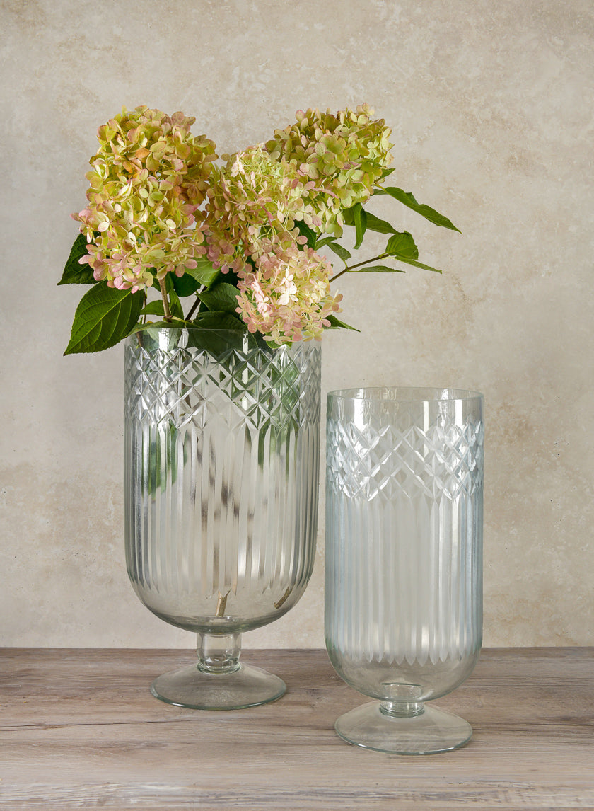 13in Tall Harem Cut Work Hurricane Glass Vase Decor Jamaligarden