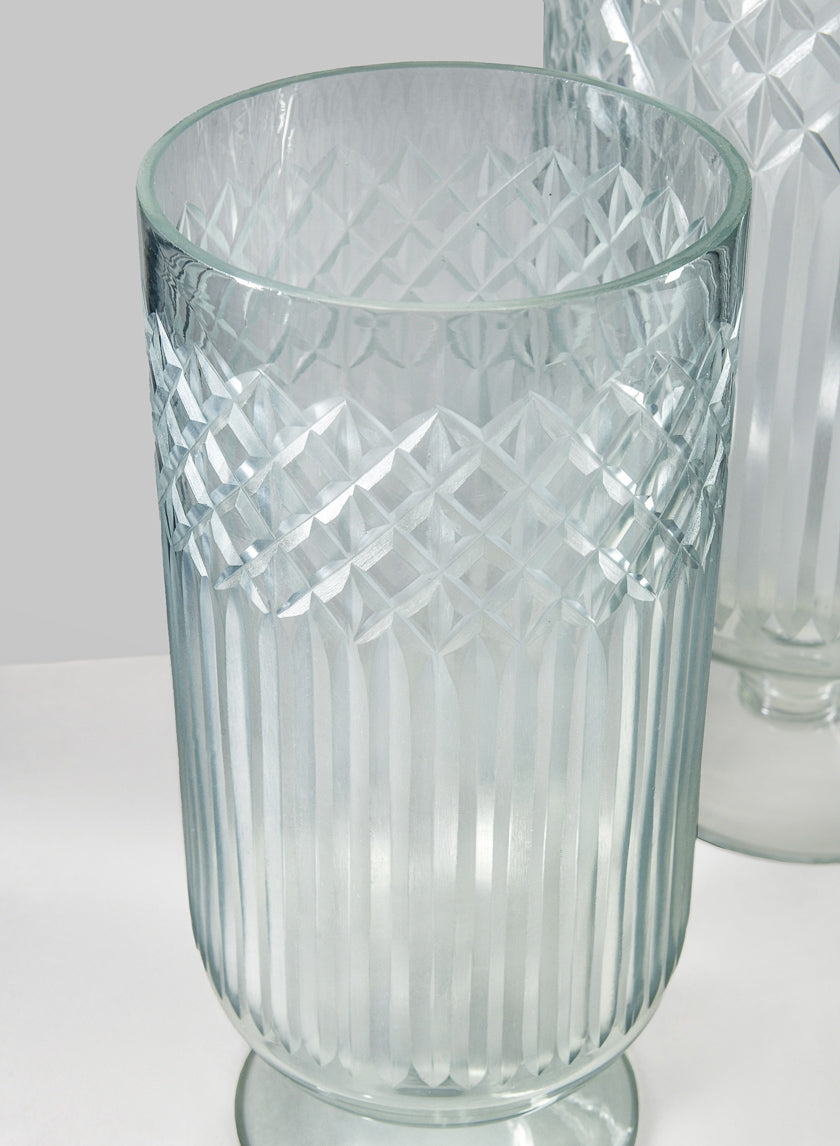 13in Tall Harem Cut Work Hurricane Glass Vase Decor Jamaligarden