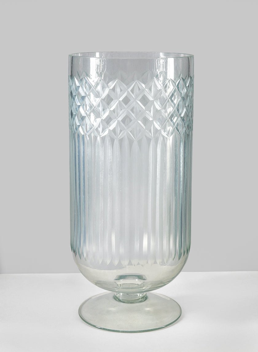 13in Tall Harem Cut Work Hurricane Glass Vase Decor Jamaligarden