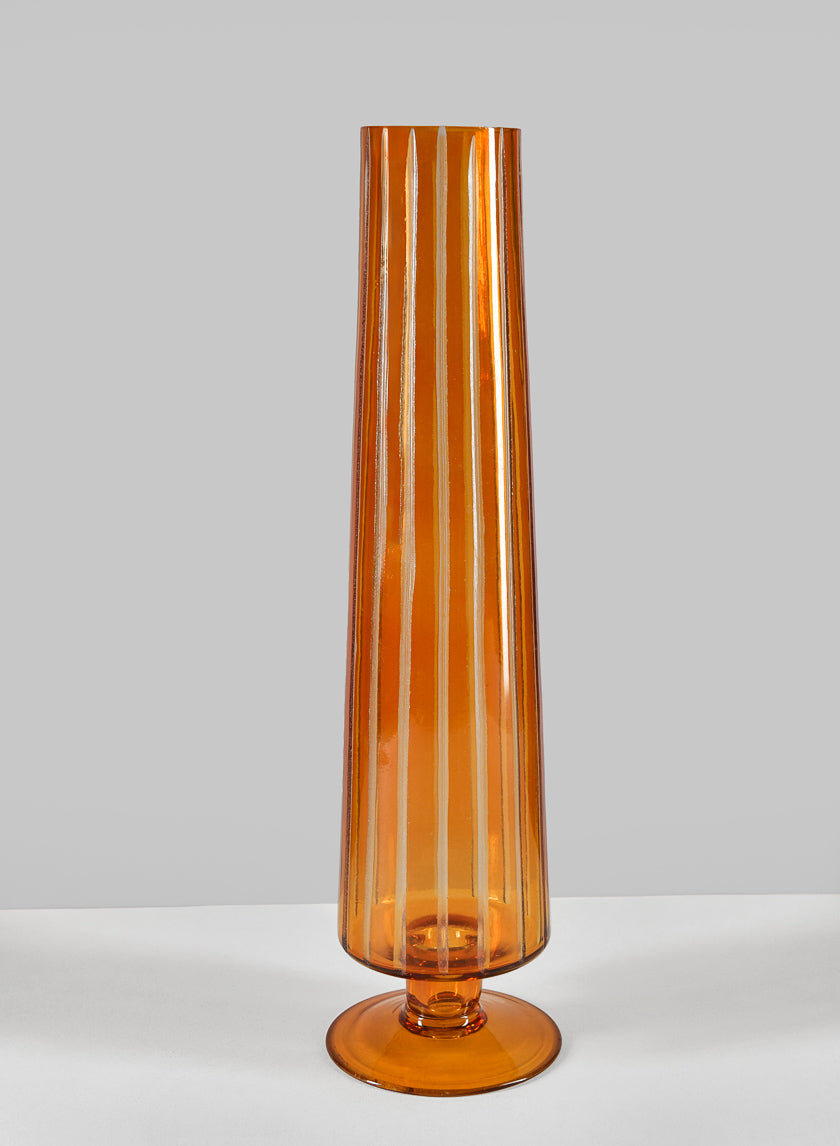13in Tall Faris Amber Pedestal Glass Vase Decor Jamaligarden
