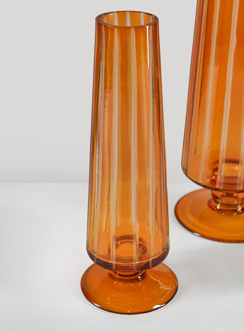8in Tall Faris Amber Pedestal Mini Glass Vase Decor Jamaligarden