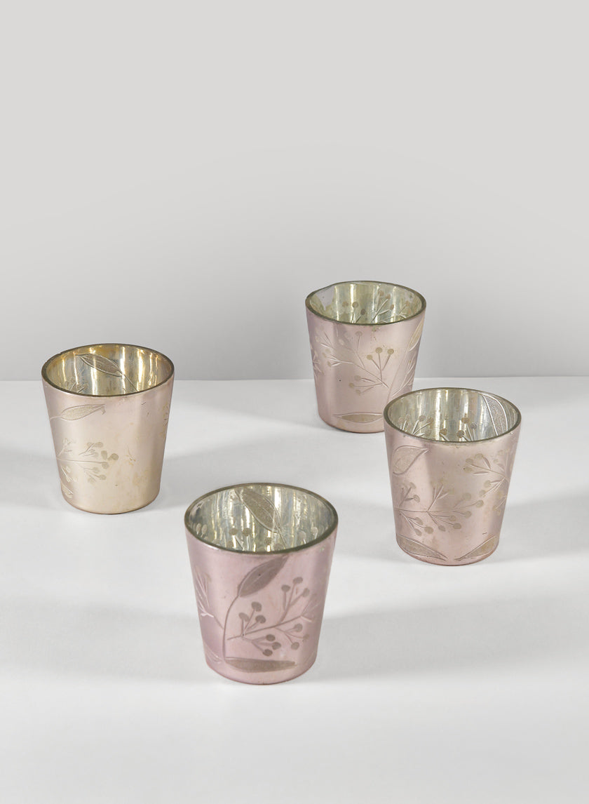 2.5in Tall Elizha Etched Leaf Burned Silver Votive Candleholder Decor Jamaligarden
