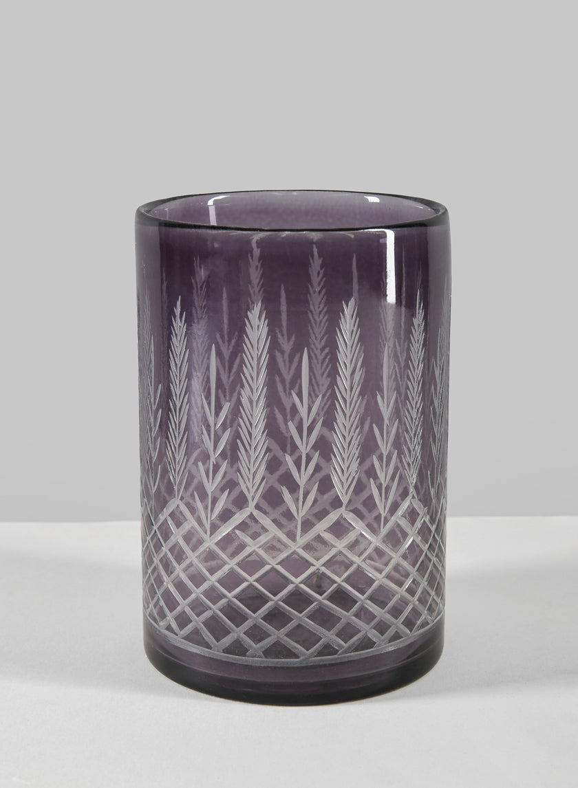 6in Tall Almira Palm Smoke Gray Cut Work Cylinder Glass Vase Decor Jamaligarden