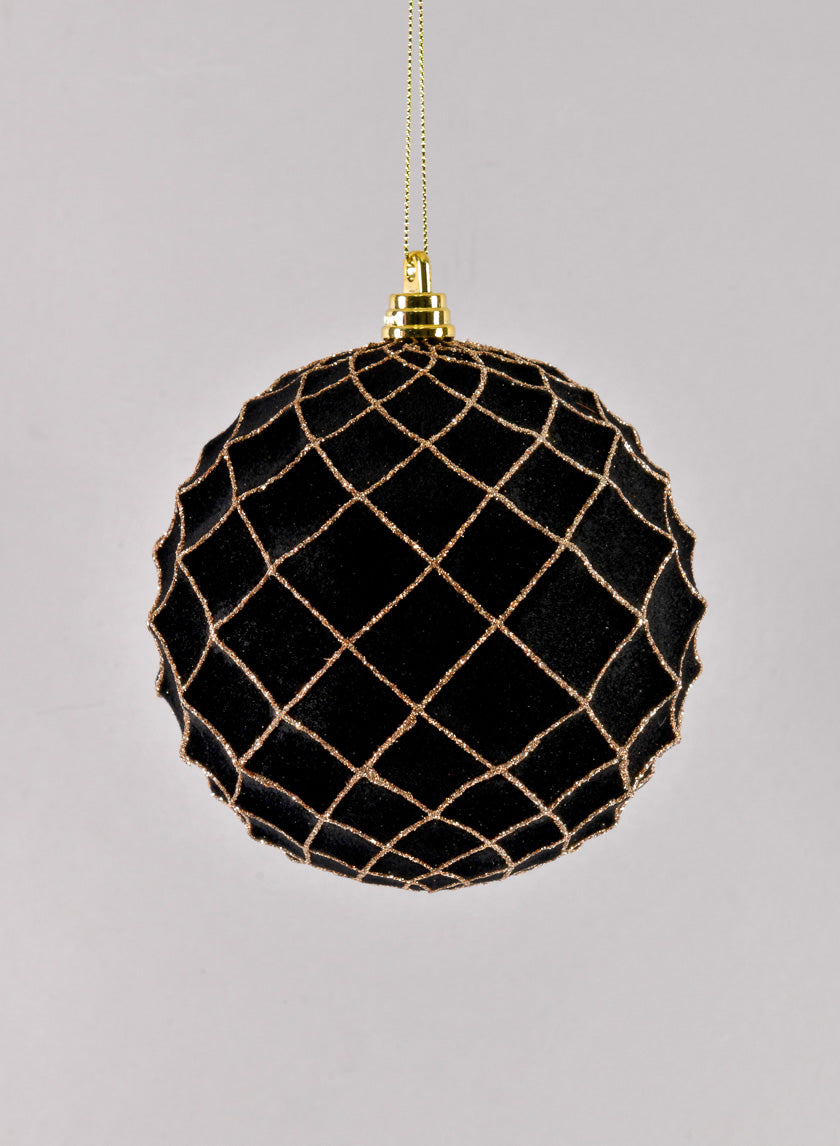 5in Round Flocked Black Ornament With Gold Decor Jamaligarden