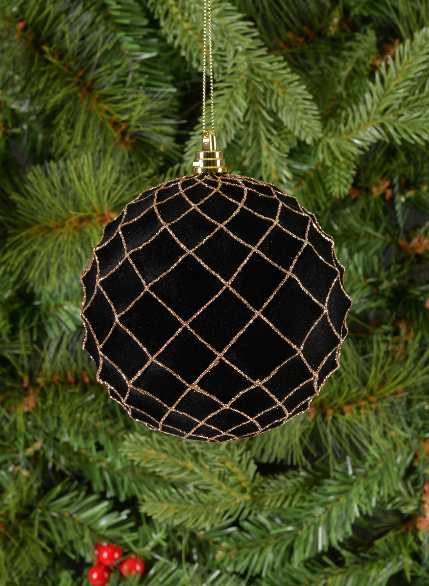 5in Round Flocked Black Ornament With Gold Decor Jamaligarden