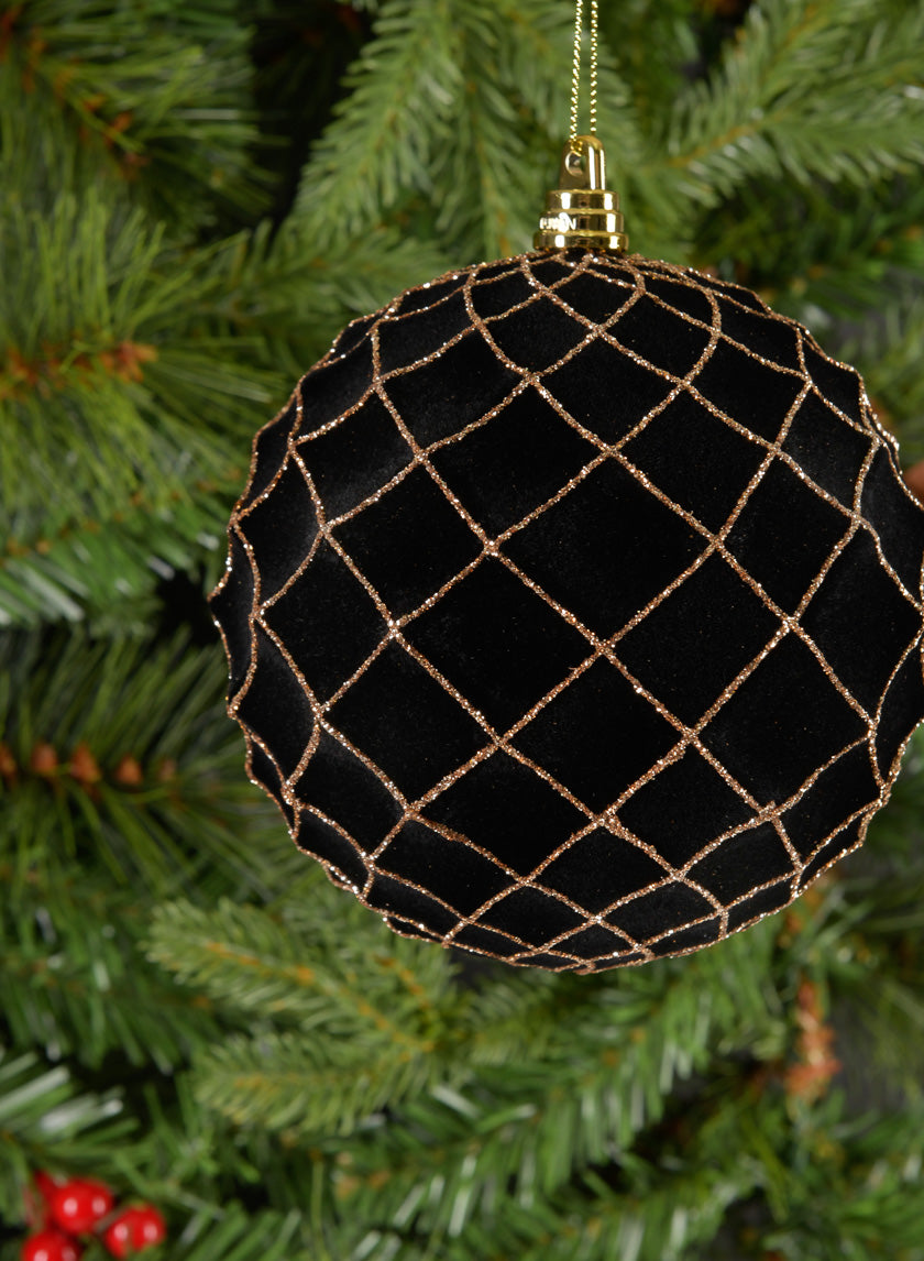 5in Round Flocked Black Ornament With Gold Decor Jamaligarden