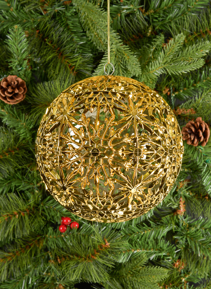 8in Round Shiny Gold Snowflake Ball Decor Jamaligarden