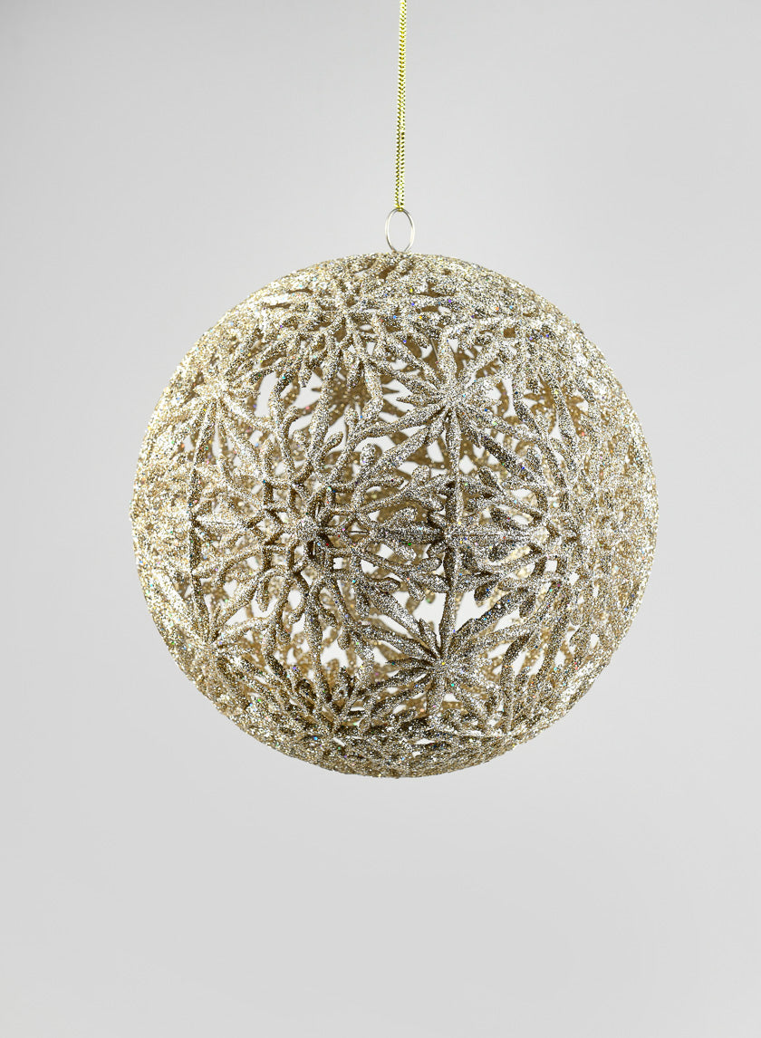 8in Round Snowflake Hollow Ball - Laser & Champagne Gold Glitter Decor Jamaligarden