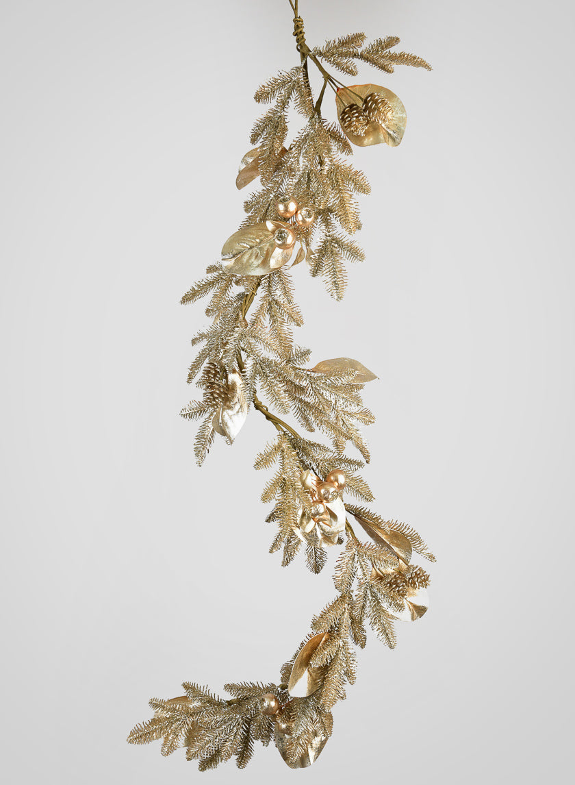 65in Long Metallic Magnolia Leaves and Berry Garland Decor Jamaligarden