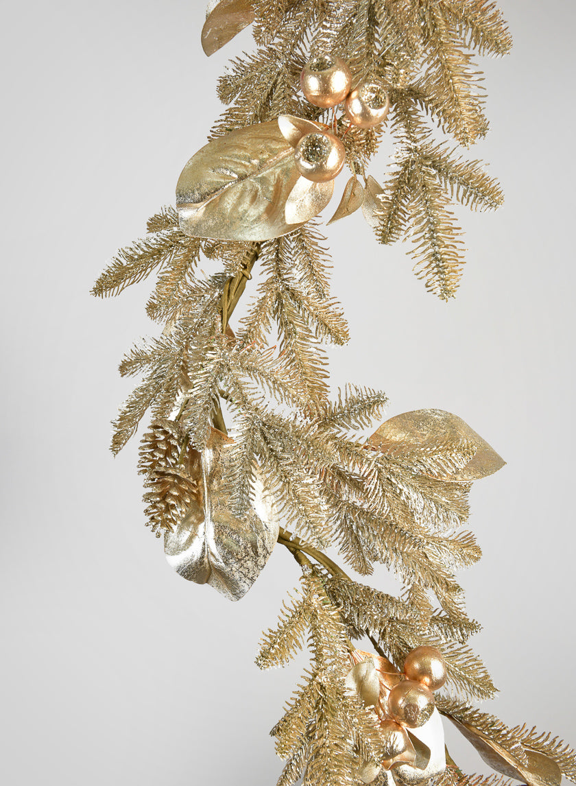 65in Long Metallic Magnolia Leaves and Berry Garland Decor Jamaligarden