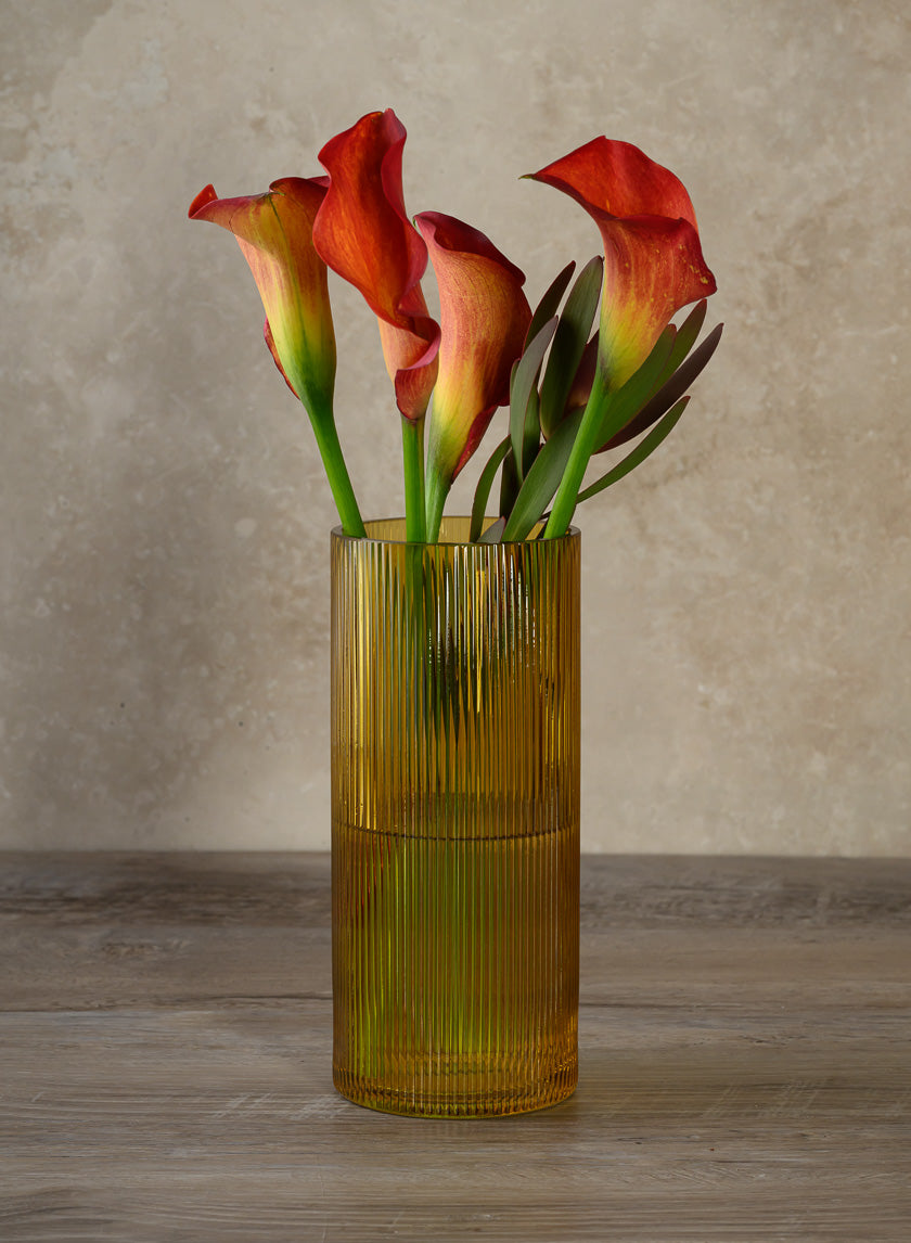 Amber Pleated Glass Cylinder and Oval Vase Decor Jamaligarden