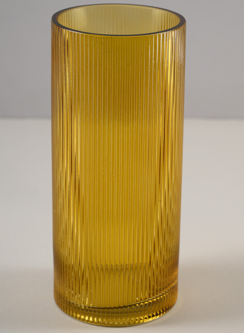 Amber Pleated Glass Cylinder and Oval Vase Decor Jamaligarden