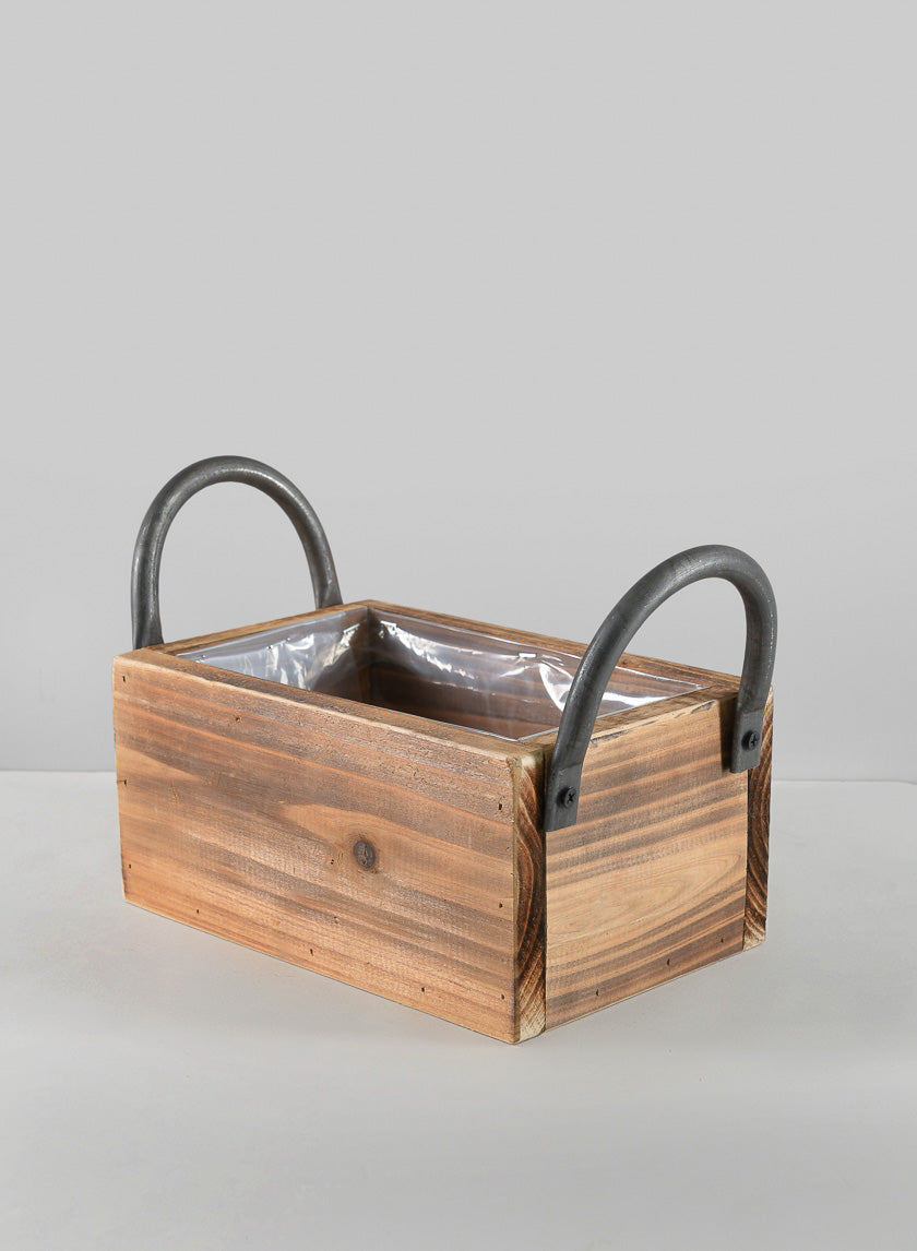 10.5in Long Burnt Wood Display Flower Box with Decorative Handles Decor Jamaligarden