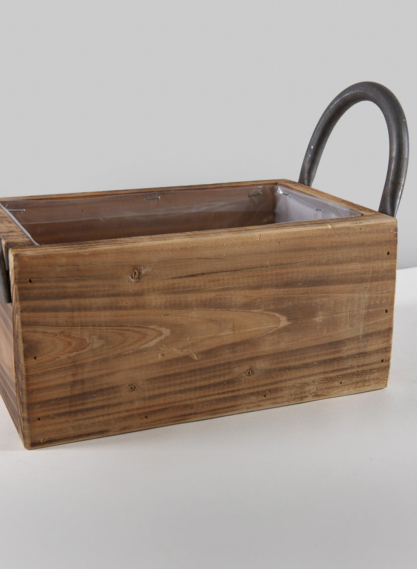 10.5in Long Burnt Wood Display Flower Box with Decorative Handles Decor Jamaligarden