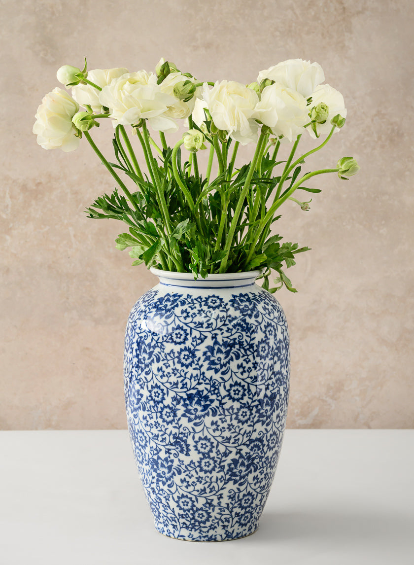 11in Tall Qing Dynasty Blue Floral Ceramic Vase Decor Jamaligarden