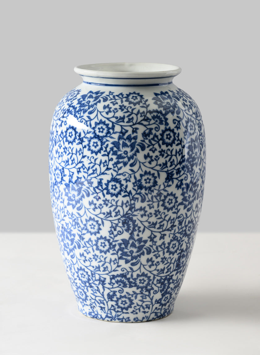 11in Tall Qing Dynasty Blue Floral Ceramic Vase Decor Jamaligarden