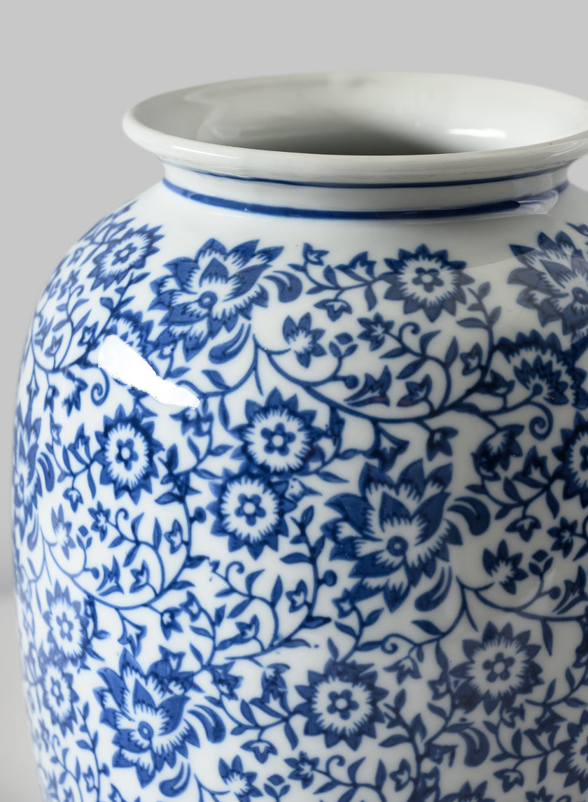 11in Tall Qing Dynasty Blue Floral Ceramic Vase Decor Jamaligarden