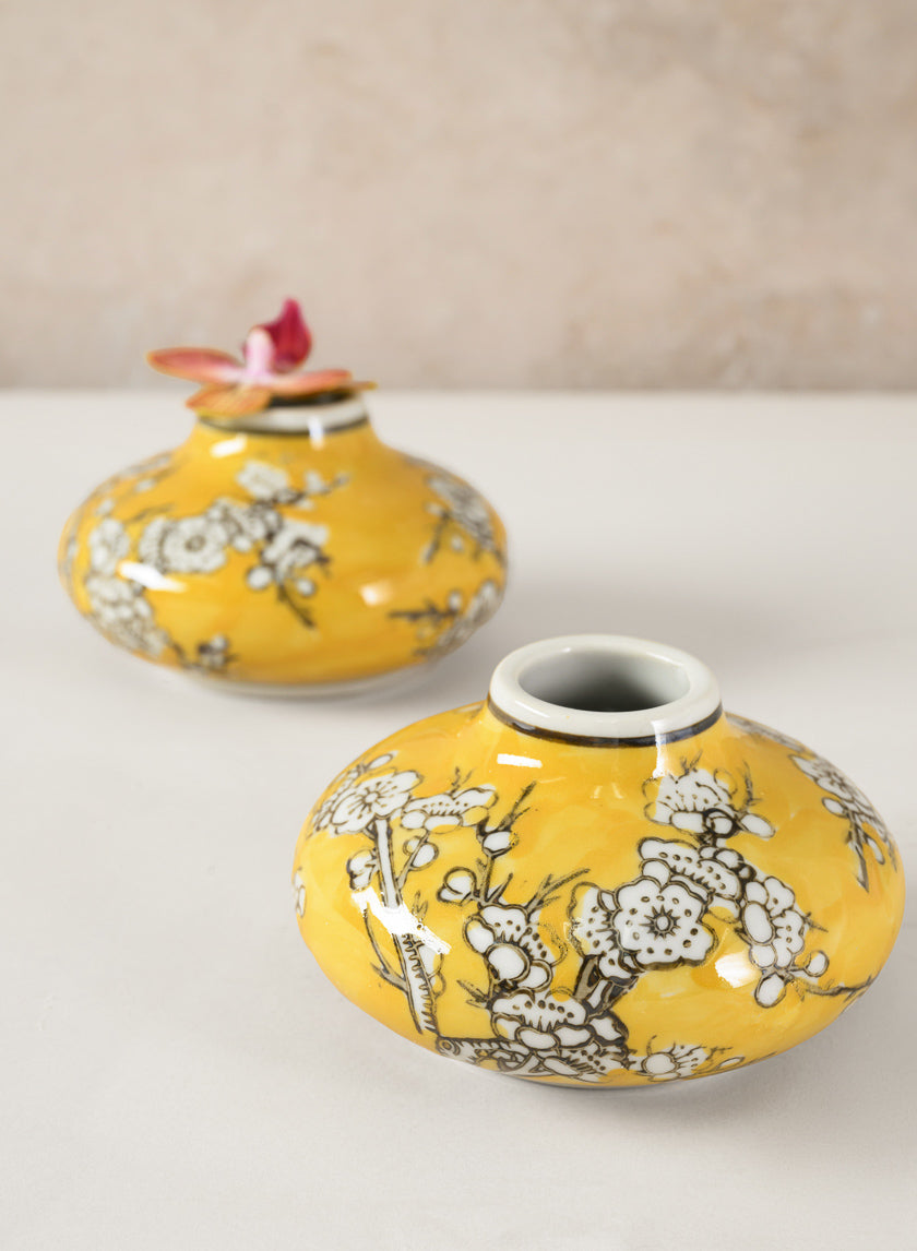 4in Wide Ming Safron Bud Ceramic Vase, Set of 2 Decor Jamaligarden